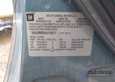 2010 Buick Enclave 1Xl z USA, uszkodzony, nr VIN 5GALRBED4AJ139877